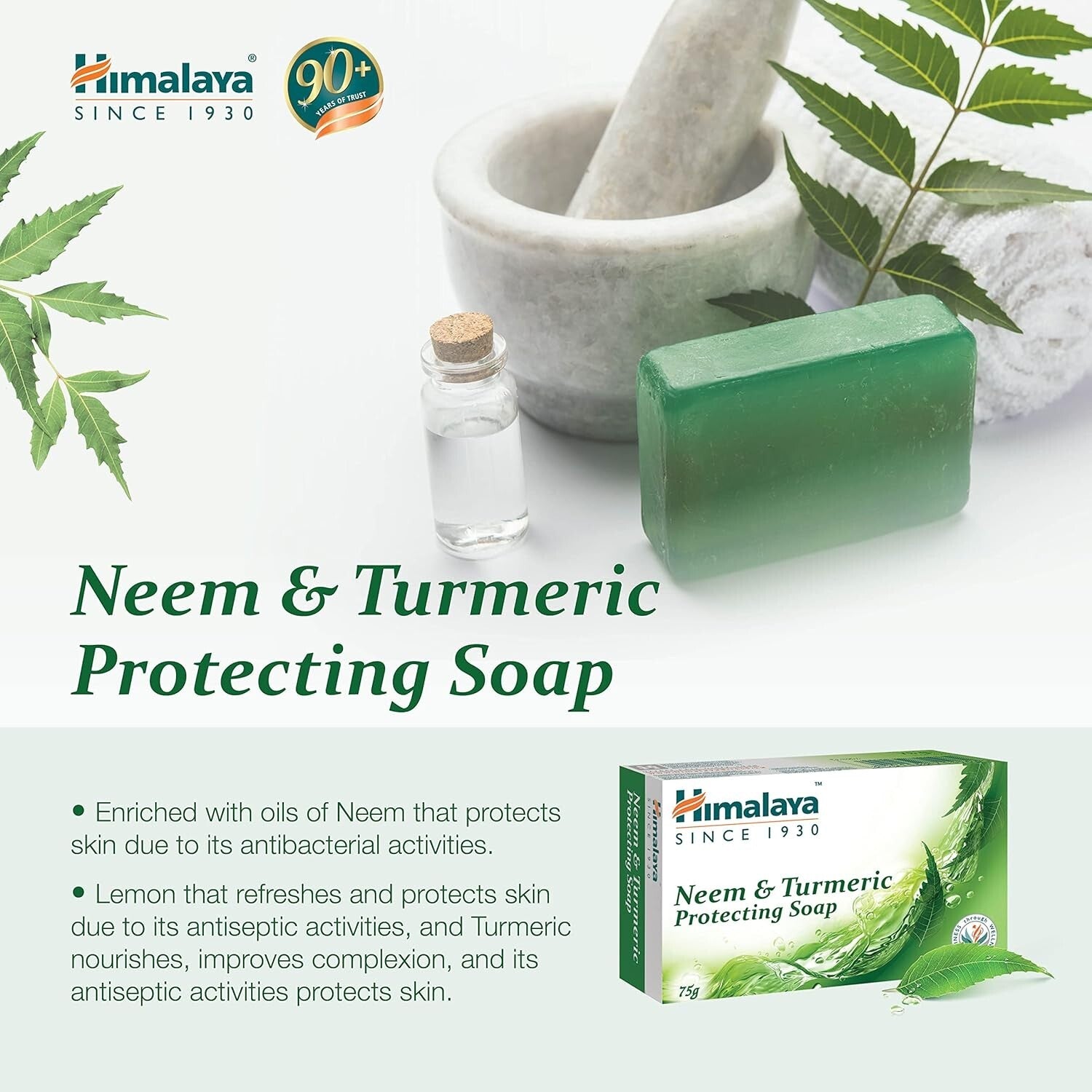 Himalaya HERBALS Protecting Neem & Turmeric Soap 75G(Pack Of 6)  Free Shipping