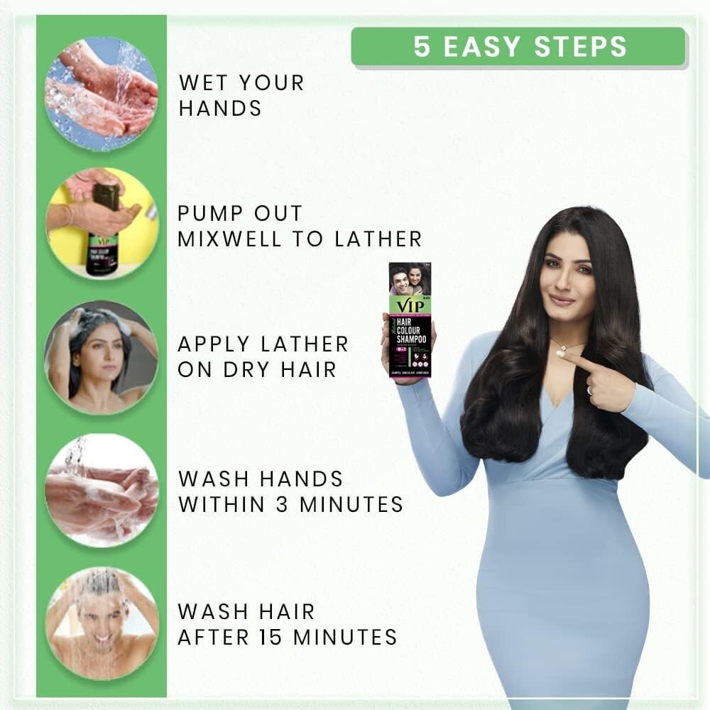 VIP BLACK Hair Colour Shampoo  180ML - Free Shipping