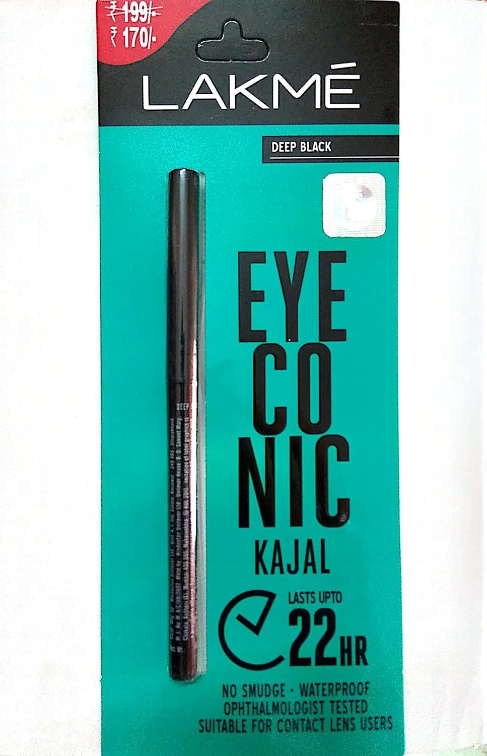 LAKME Eyeconic Kajal 0.35g / Deep Black / Upto 24Hrs  Free Shipping