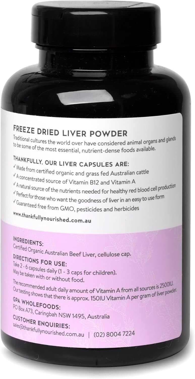 Thankfully Nourished Australian Organic Liver 180 caps  Free Shipping