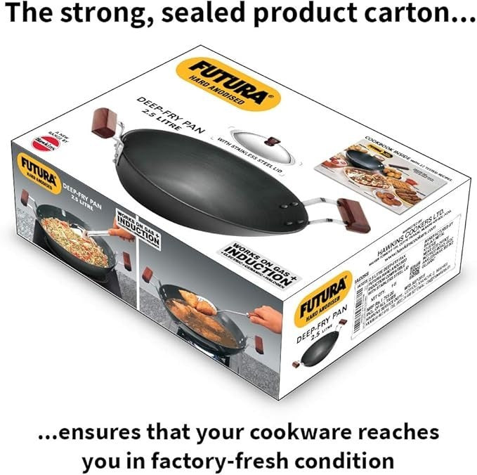 Futura IL23 Induction Compatible Hard Anodised Flat Bottom Deep Fry Pan/Kadhai w