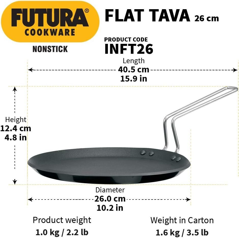 Hawkins FUTURA IQ45 Non-Stick Induction Compatible Flat Tava Griddle, 10-inch Bl
