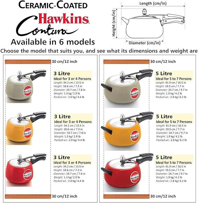 Hawkins Ceramic CMY30 Coated Contura Pressure Cooker, 3 L, Mustard Yellow