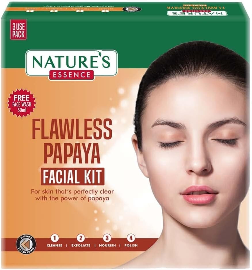 Nature's Essence Flawless Papaya Facial Kit 3 Use, White, 1 count, 60 gm 