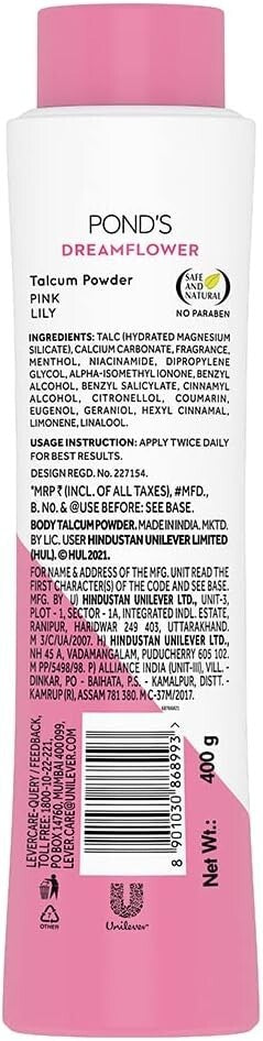 POND'S Dreamflower Fragrant Talc Pink Lilly, 400 g  Free Shipping