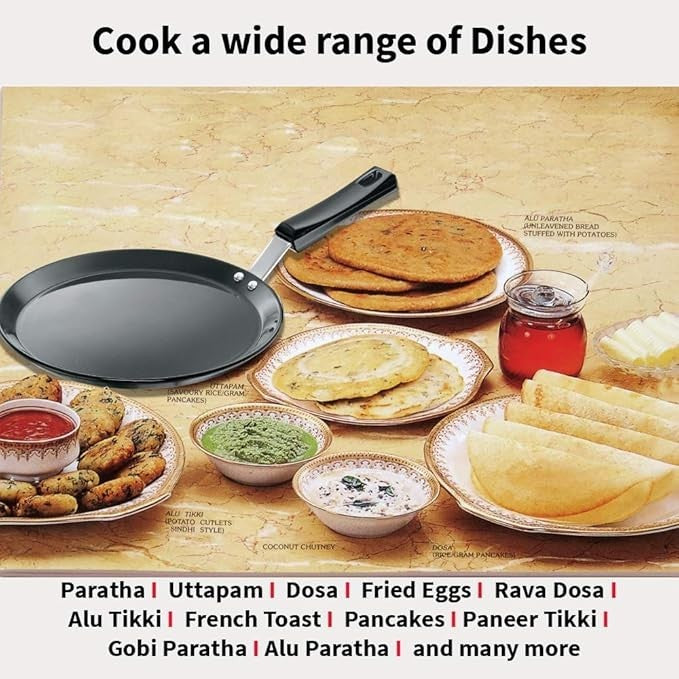 Hawkins Futura Hard Anodised Aluminium Flat Tava with Plastic Handle, 26 cm Diam