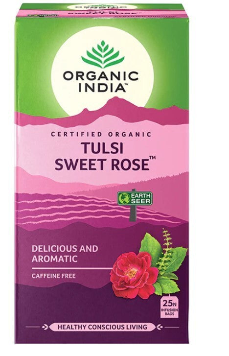 Organic India Tulsi Sweet Rose 25 Tea Bags  Free Shipping