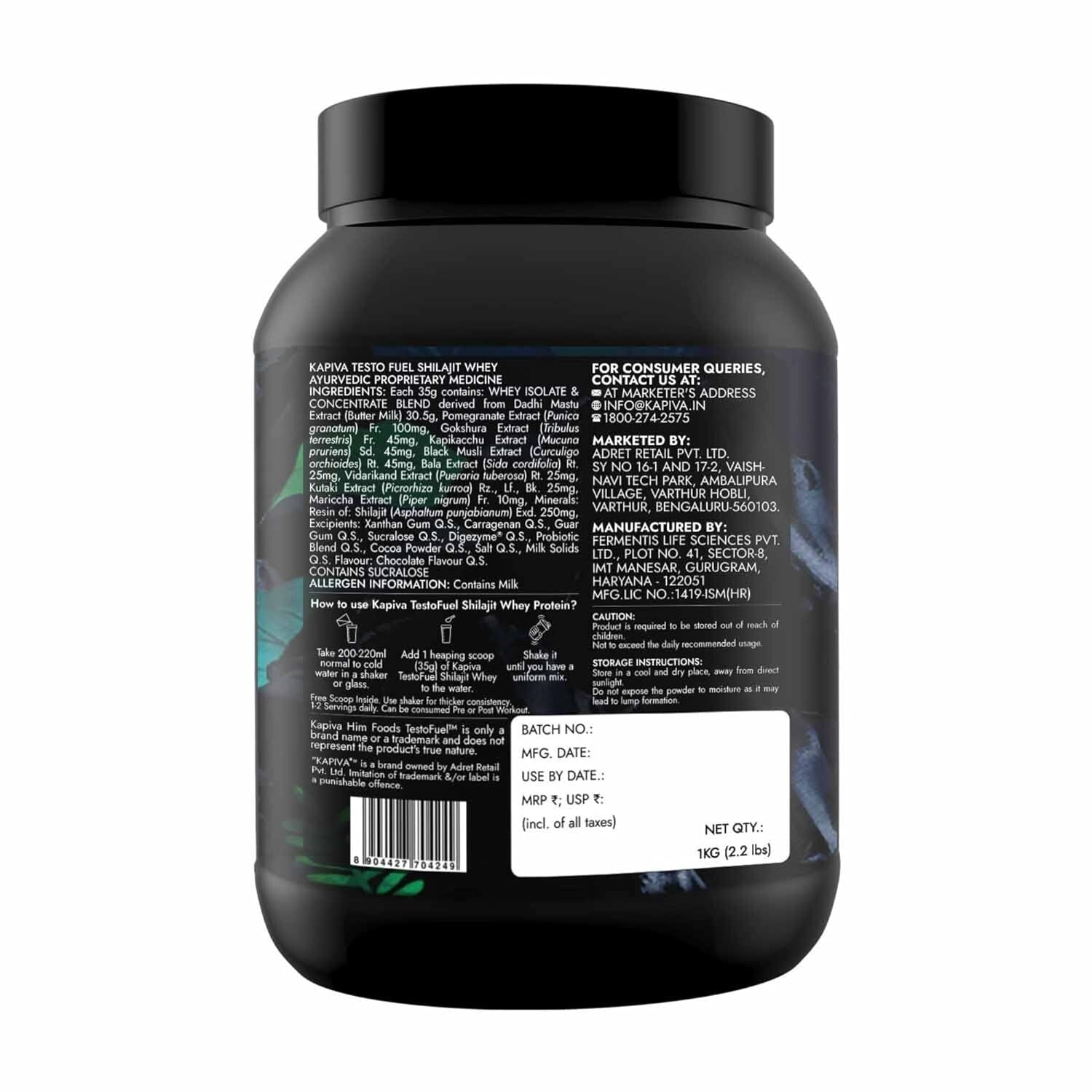 Kapiva Him Foods Testofuel Shilajit Whey Protein -1kg Chocolate  Free Shipping