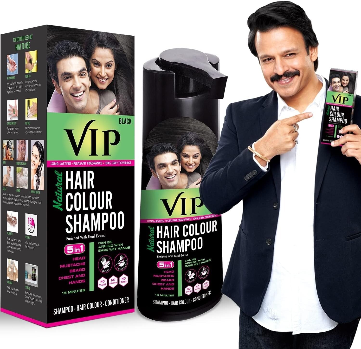 VIP BLACK Hair Colour Shampoo  180ML - Free Shipping