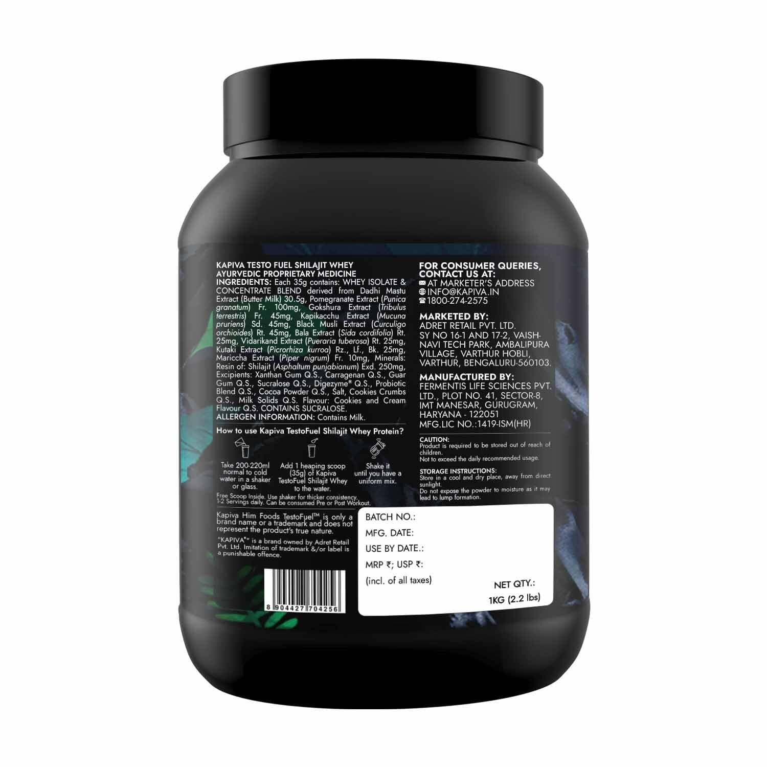 Kapiva Him Foods Testofuel Shilajit Whey Protein -1kg Cookies and Cream