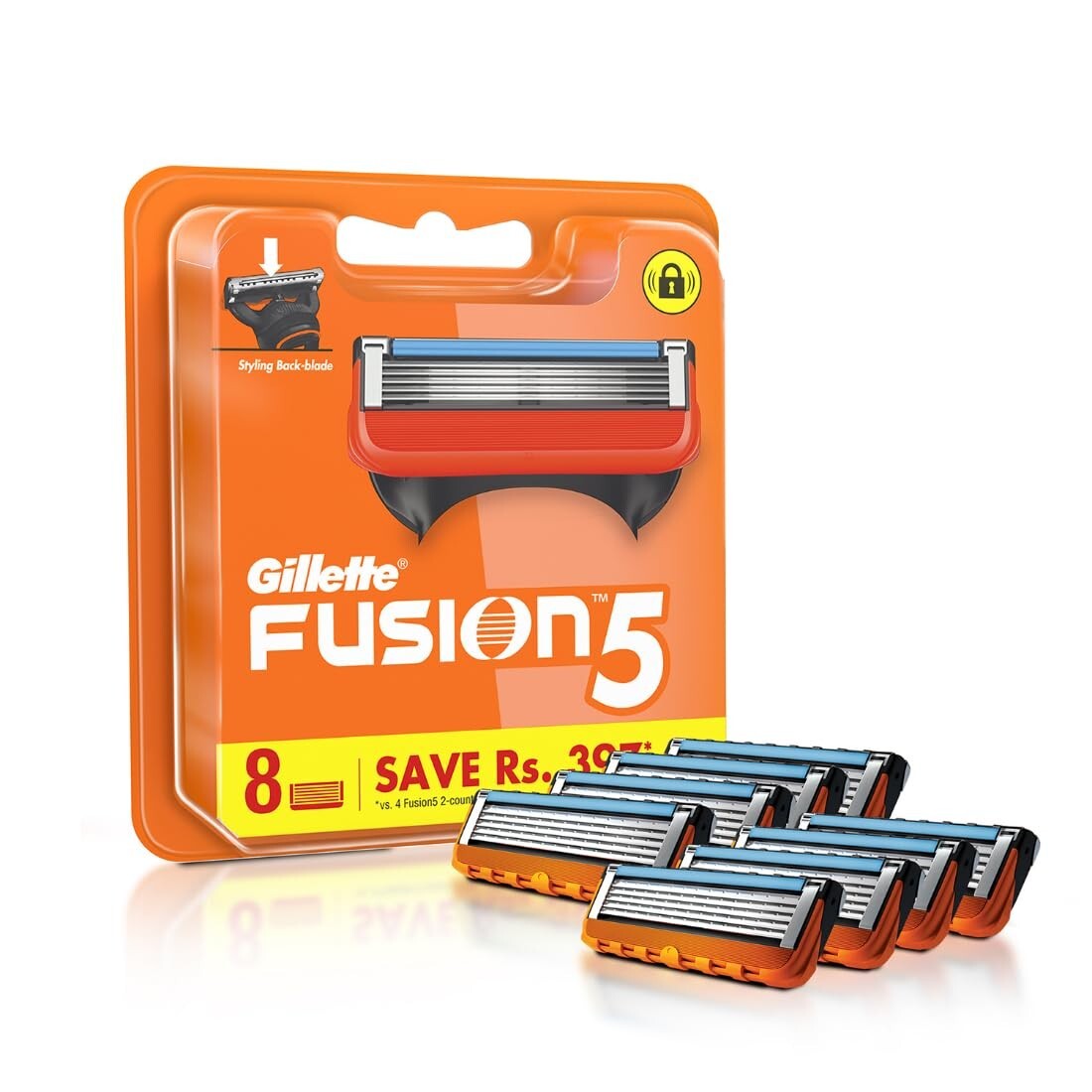 Gillette Fusion Manual Blades for men with styling back blade - 8 count for Perf