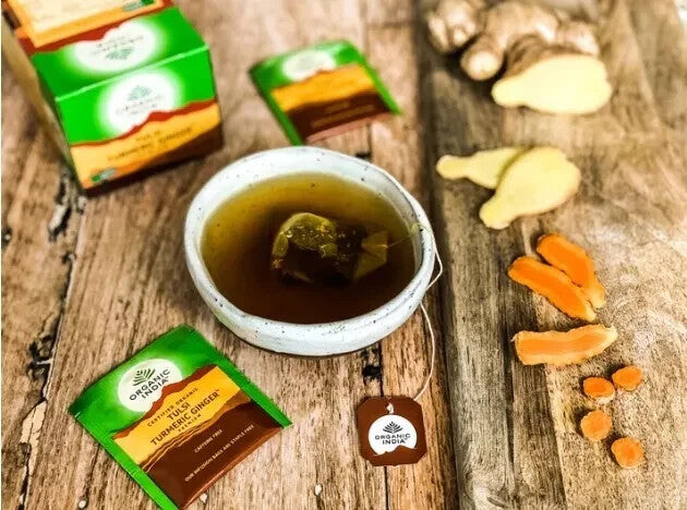 Organic India Tulsi Tea's - 25 Tea Bags (Tulsi Ginger Turmeric) - Pack of 5 