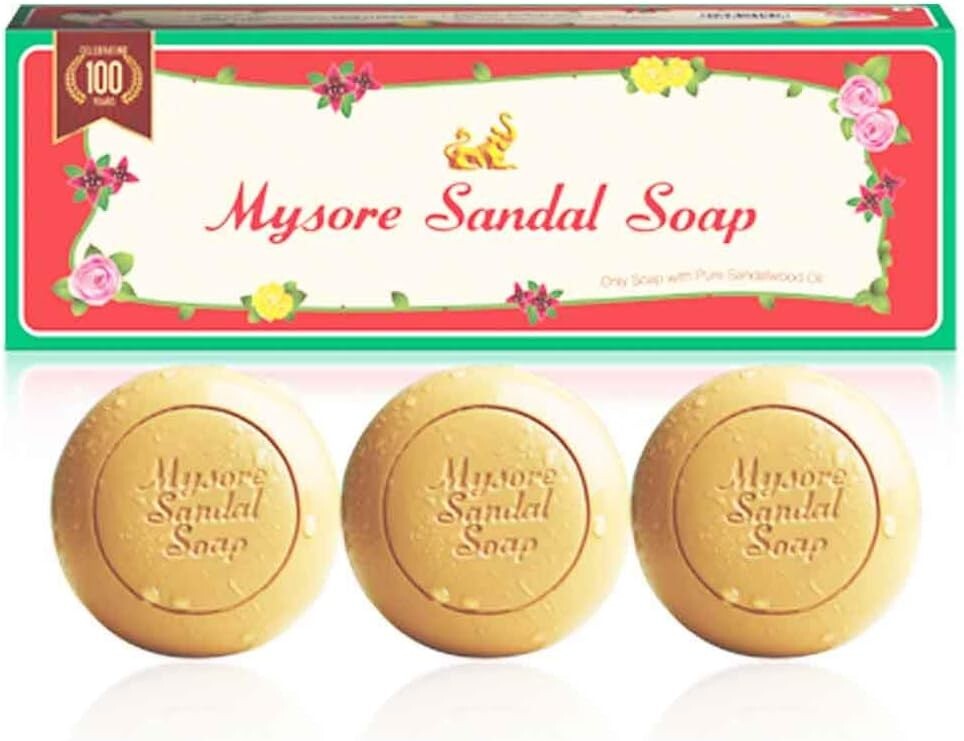 1 X 450G (3 SOAPS) MYSORE SANDAL SOAP - PURE SANDALWOOD OIL- GIFT PACK