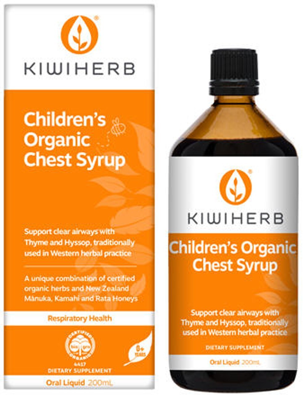 New Kiwiherb Children's Organic Cough Syrup 200ml Kiwi Herb  Free Shipping