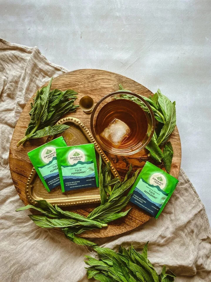 ORGANIC INDIA TEA TULSI PEPPERMINT 25 TEABAGS - Pack of 5  Free Shipping