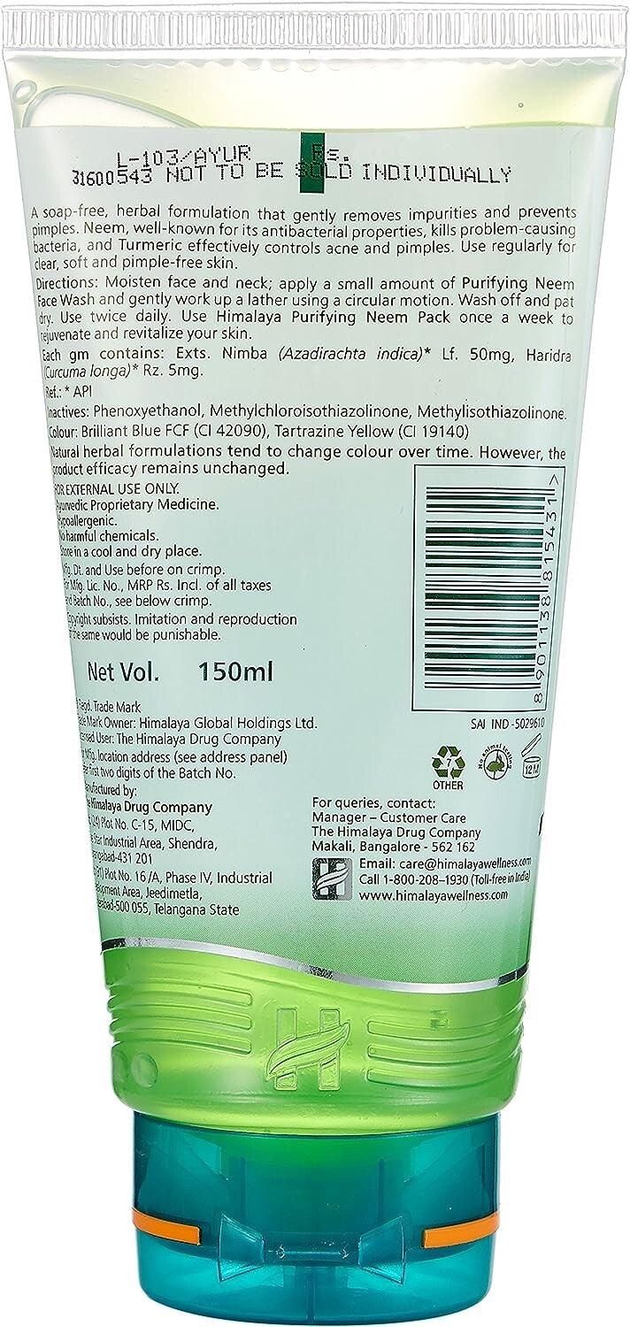 Himalaya Herbals Purifying Neem Face Wash, 150ml PACK OF 2  Free Shipping