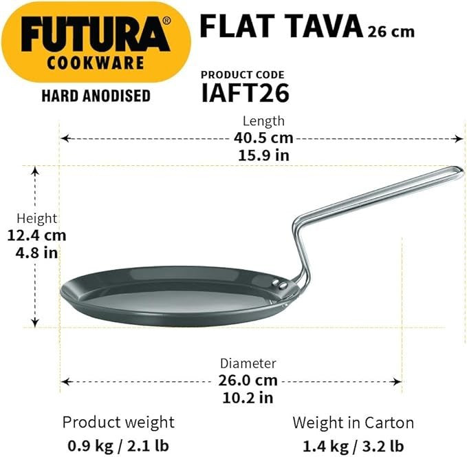 Hawkins Futura Induction Compatible Hard Anodised Flat Tava, 26 cm Diameter, Blk