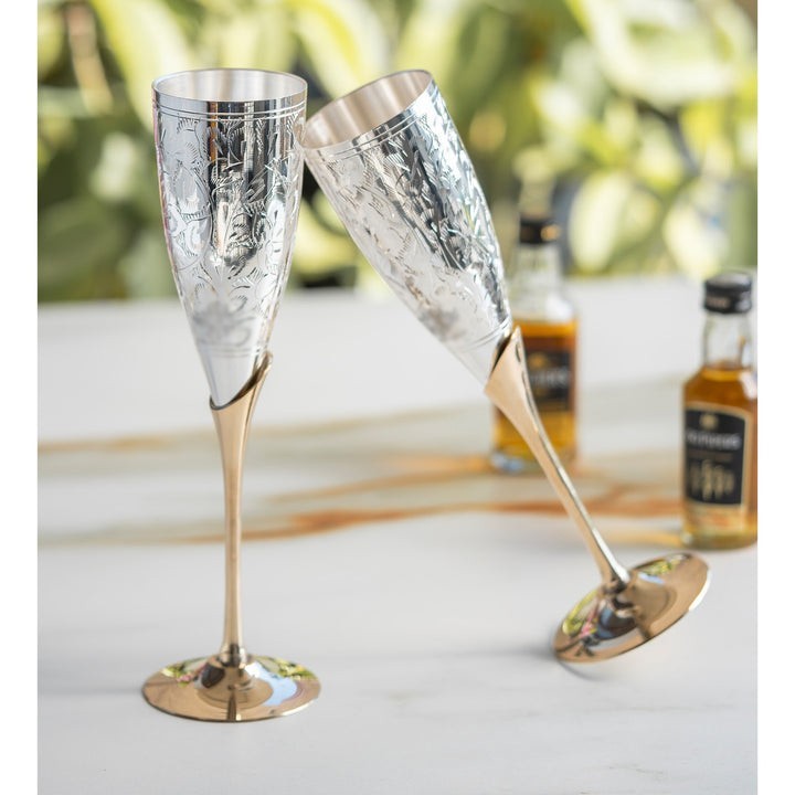 Silver & Brass Champagne Glass Set of 2