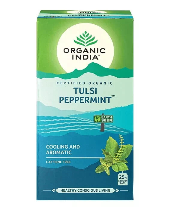 ORGANIC INDIA TEA TULSI PEPPERMINT 25 TEABAGS - Pack of 5  Free Shipping
