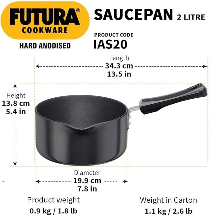 Hawkins Futura Cookware Hard Anodised Ezee Pour Saucepan With LID 2LTR