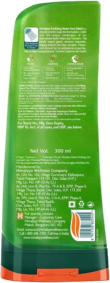 Himalaya Herbals Purifying Neem Face Wash, 300ml pack of 2  Free Shipping