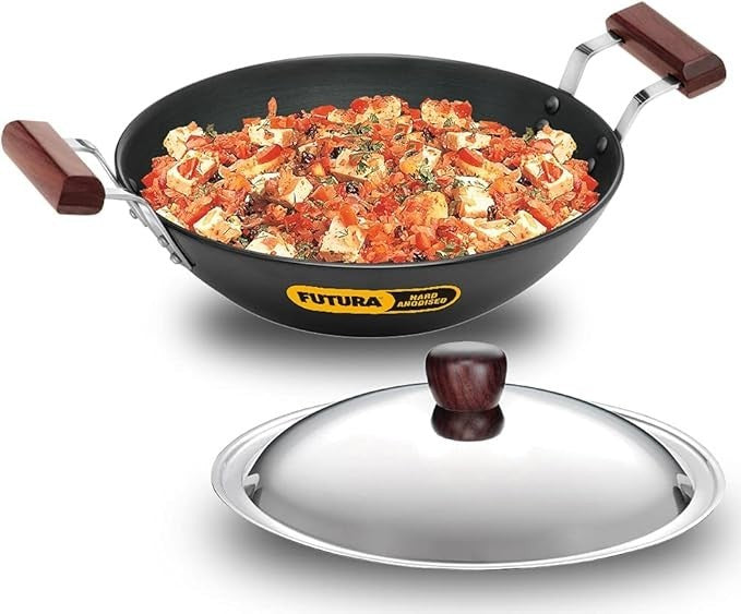 Futura IL23 Induction Compatible Hard Anodised Flat Bottom Deep Fry Pan/Kadhai w
