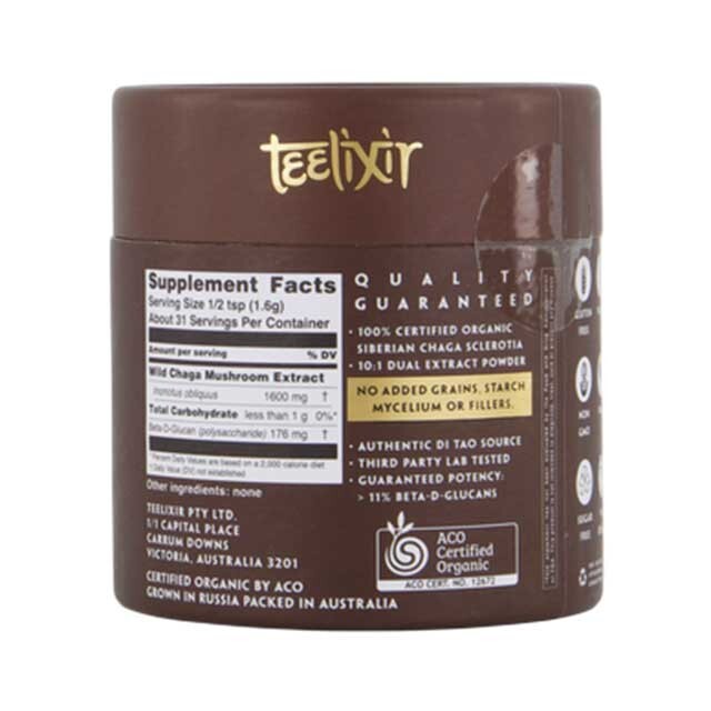 Teelixir Organic Chaga Mushroom Antioxidant Adaptogen 50g Free shipping