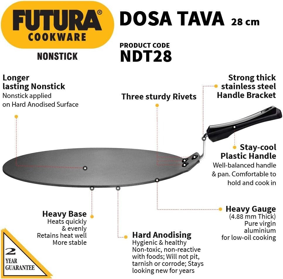 Hawkins Futura Non-Stick Flat Dosa Tava Griddle, 11-Inch,Black Size Name:11-Inch