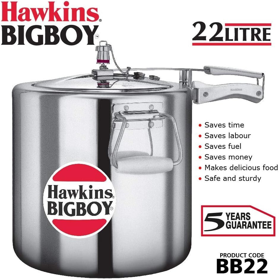 Hawkins Bigboy Aluminium Pressure Cooker, Silver 22 Litre  Free Shipping