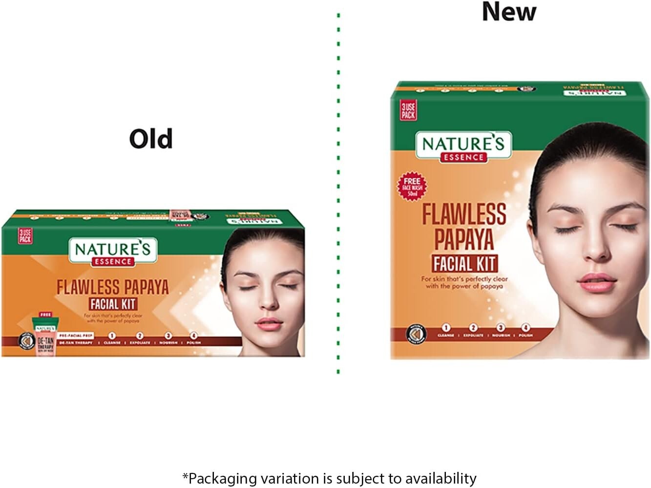 Nature's Essence Flawless Papaya Facial Kit 3 Use, White, 1 count, 60 gm 