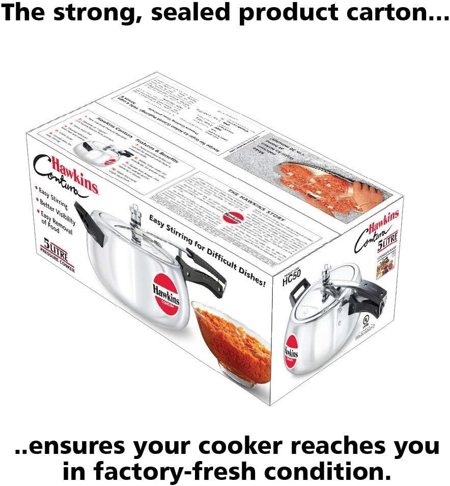 Hawkins Contura Pressure Cooker, 5 Litre Capacity Kitchen Cookware, Silver