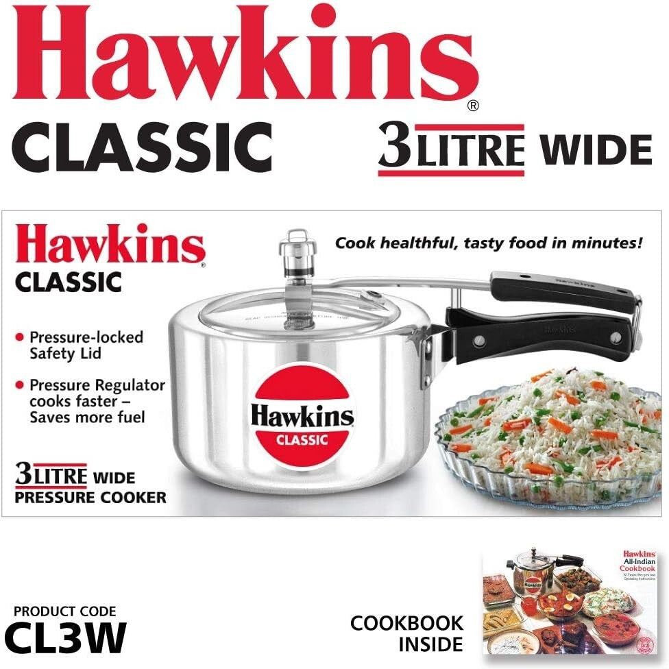 Hawkins Classic Pressure Cooker, Silver, HawCL3W 3-Liter Wide Mouth
