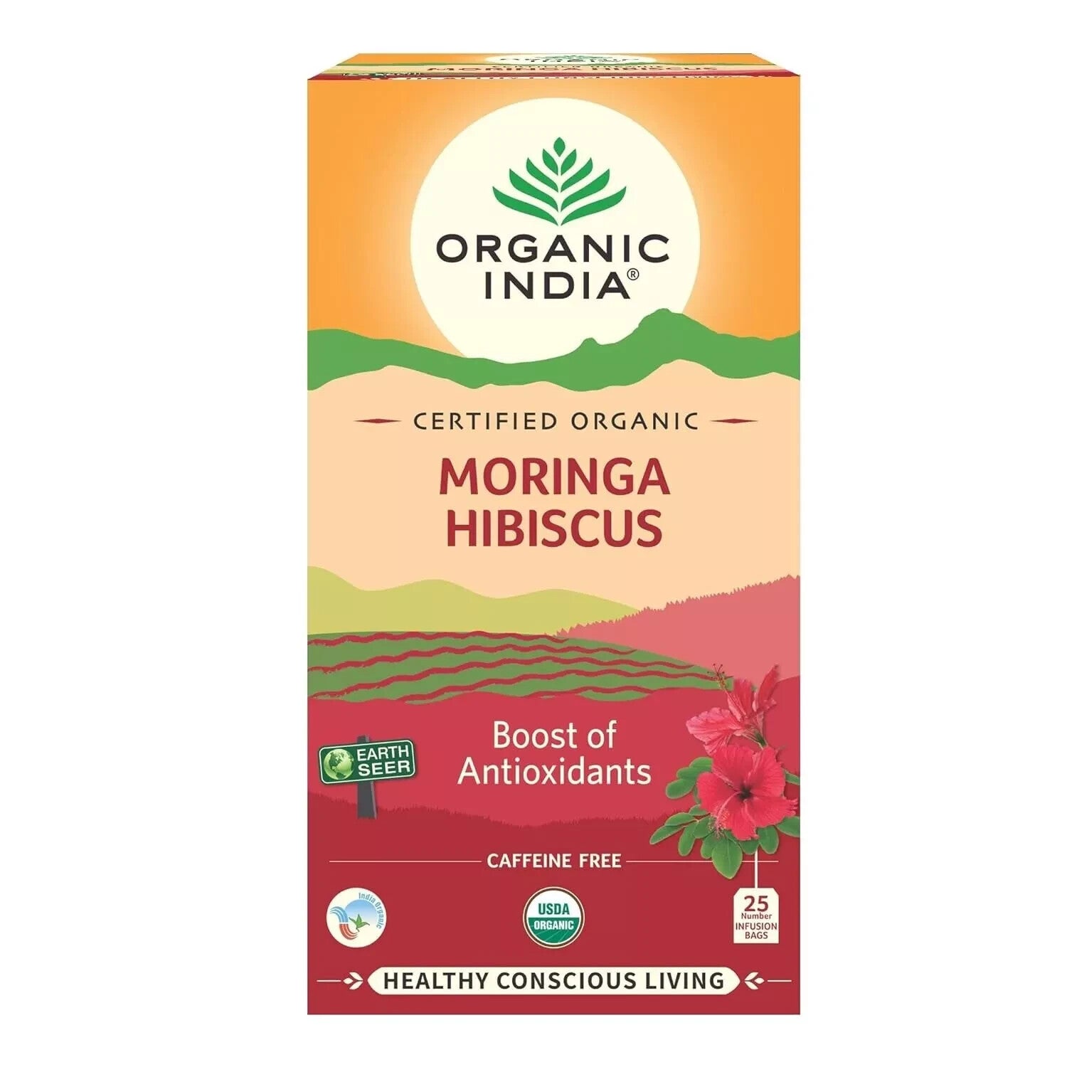 ORGANIC INDIA Moringa Hibiscus 25 Tea bags (Pack of 5)  Free Shipping