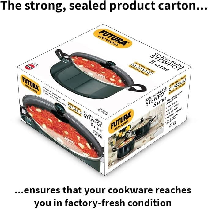 Hawkins Cook-N-Serve Hard Anodised Aluminium Stewpot with Glass Lid, 5 Litre Cap