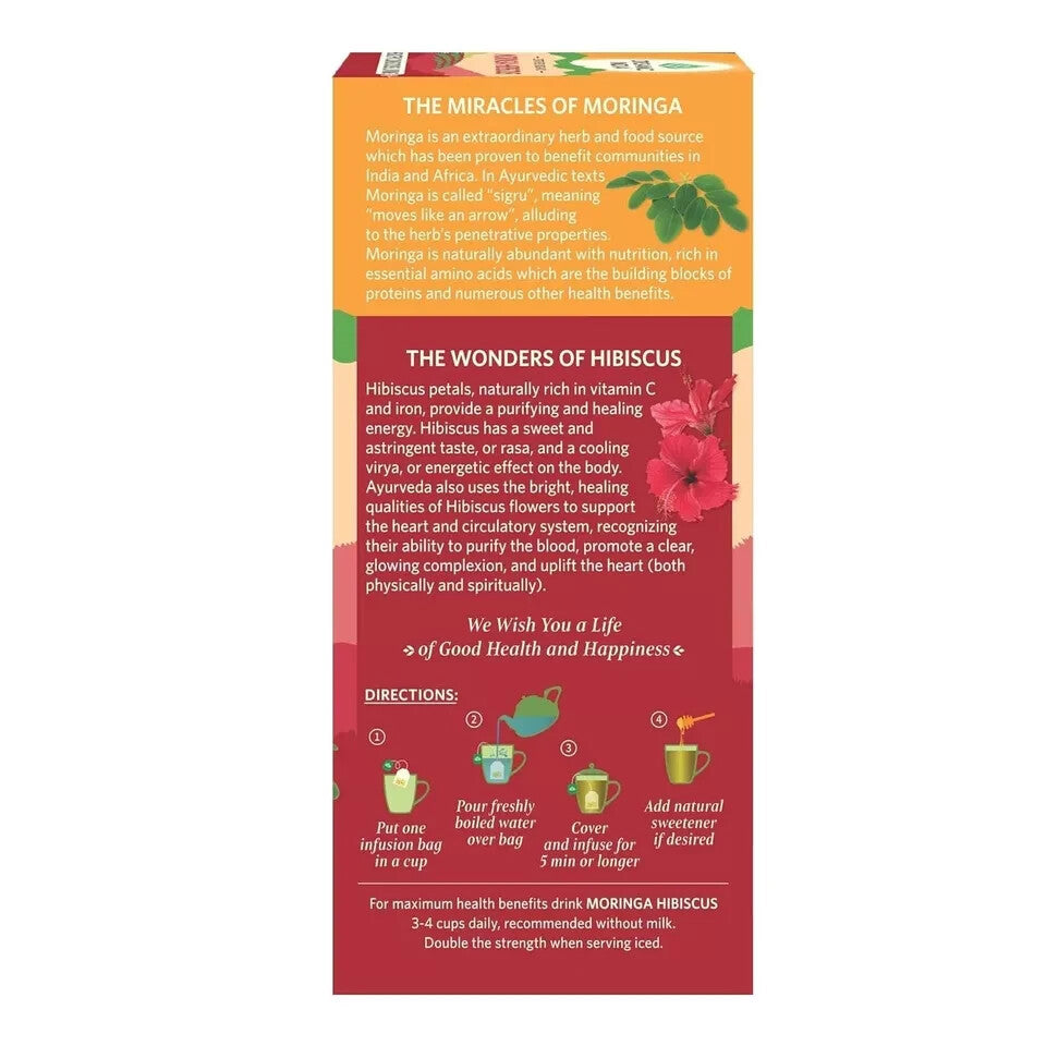 ORGANIC INDIA Moringa Hibiscus 25 Tea bags (Pack of 5)  Free Shipping