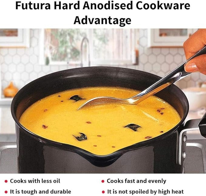 Hawkins Futura Cookware Hard Anodised Ezee Pour Saucepan With LID 2LTR