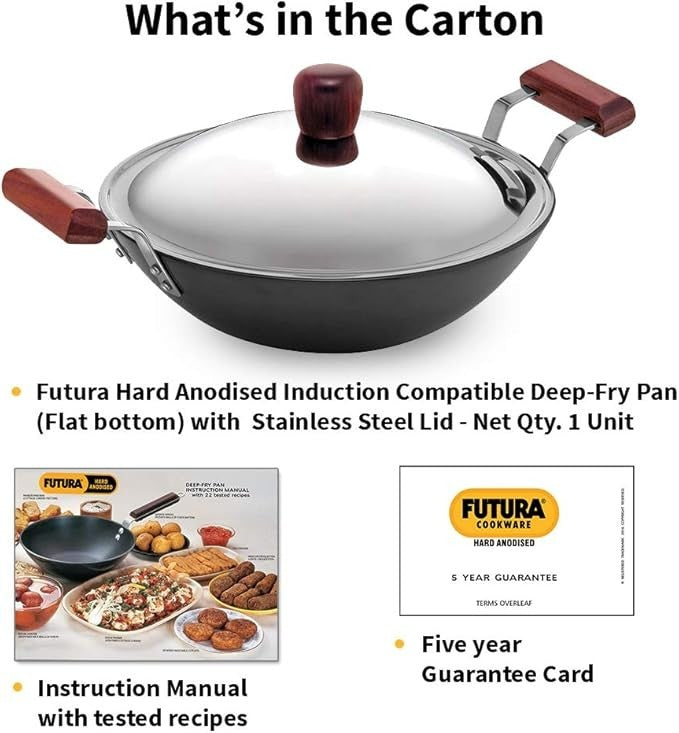 Futura IL23 Induction Compatible Hard Anodised Flat Bottom Deep Fry Pan/Kadhai w