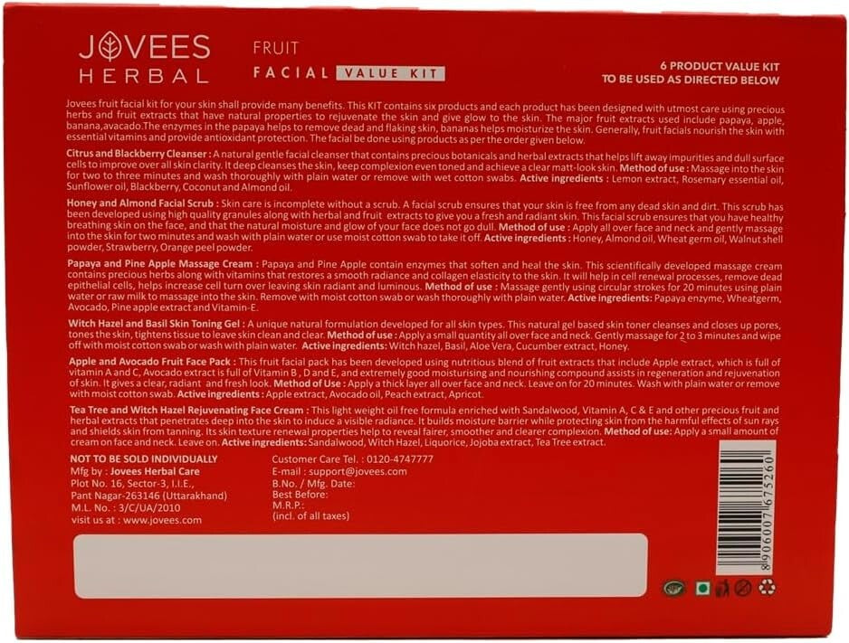 Jovees Skin Rejuvenation Fruit Facial 1 Kit  Free Shipping