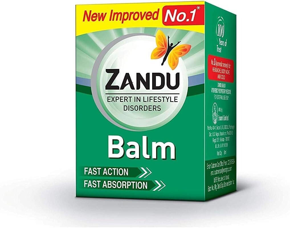 2 X ZANDU BALM Ayurvedic Remedy for Headache / Body Pains aches Cold Relief 8ml