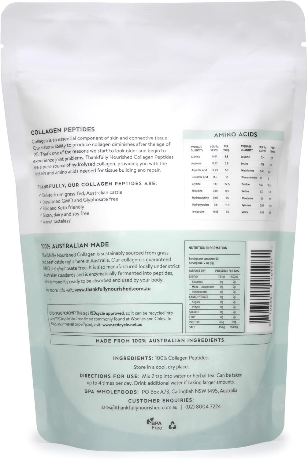 Thankfully Nourished Collagen Peptides 300g