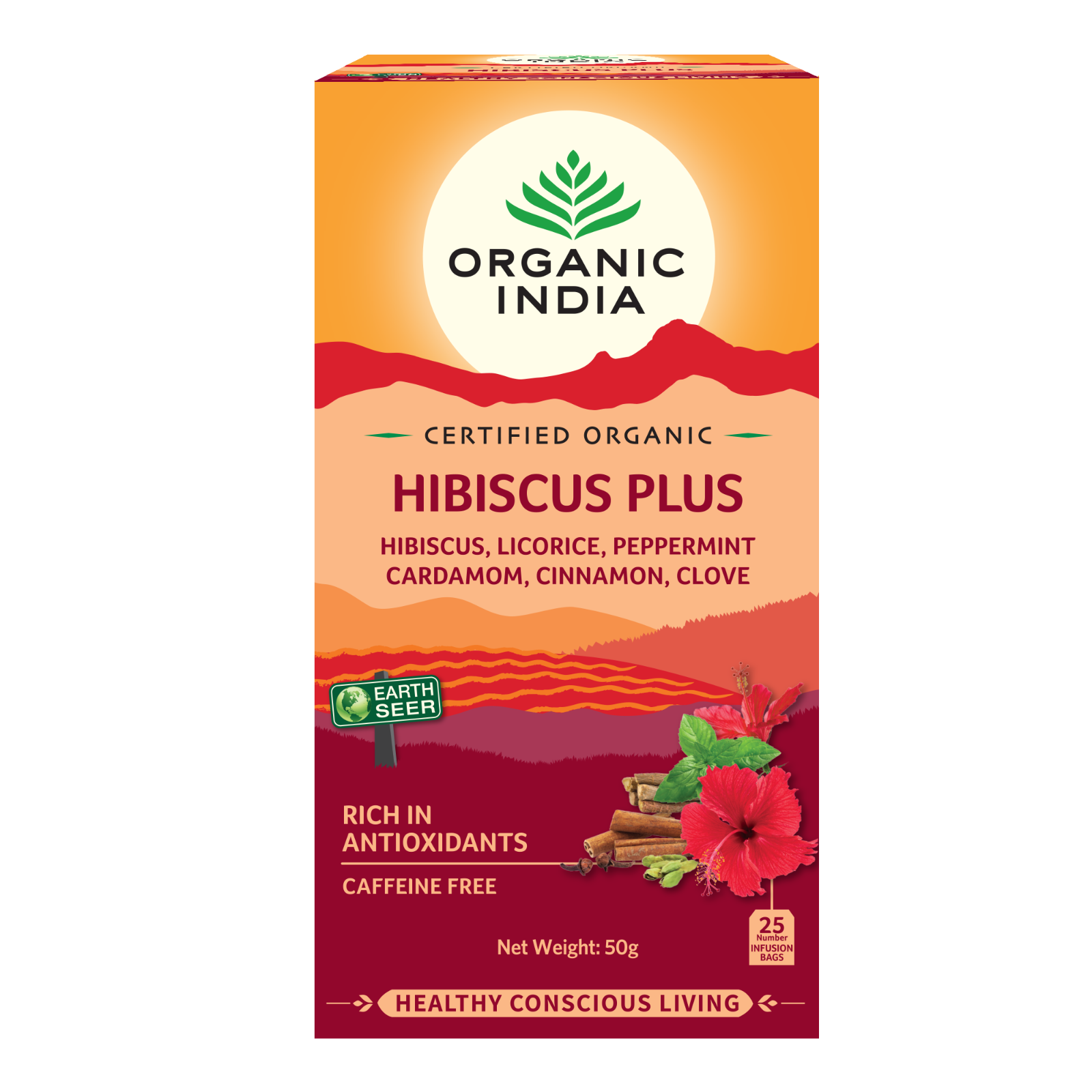 Organic India Hibiscus Plus 25 Tea Bags - Pack of 5 - FREE SHIPPING