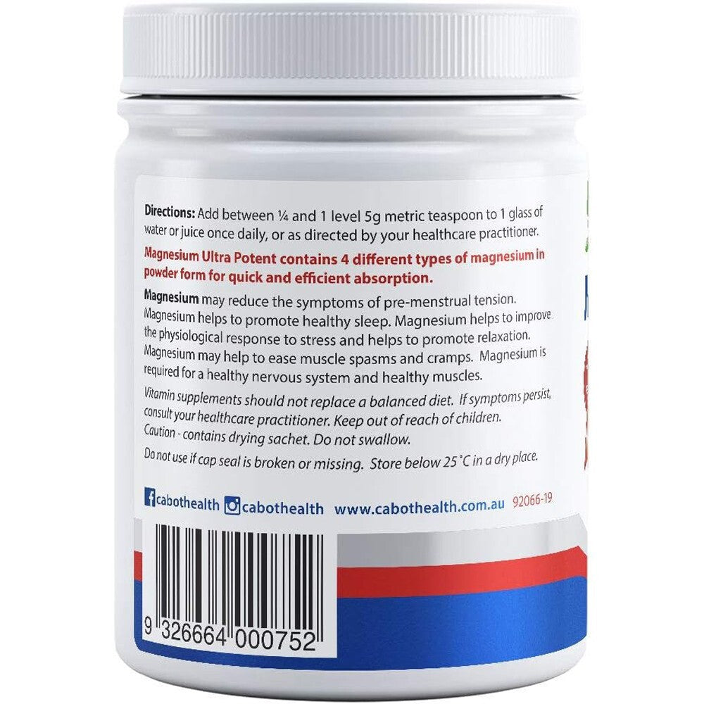 Cabot Health Magnesium Ultra Potent Powder - 200g FREE SHIPPING