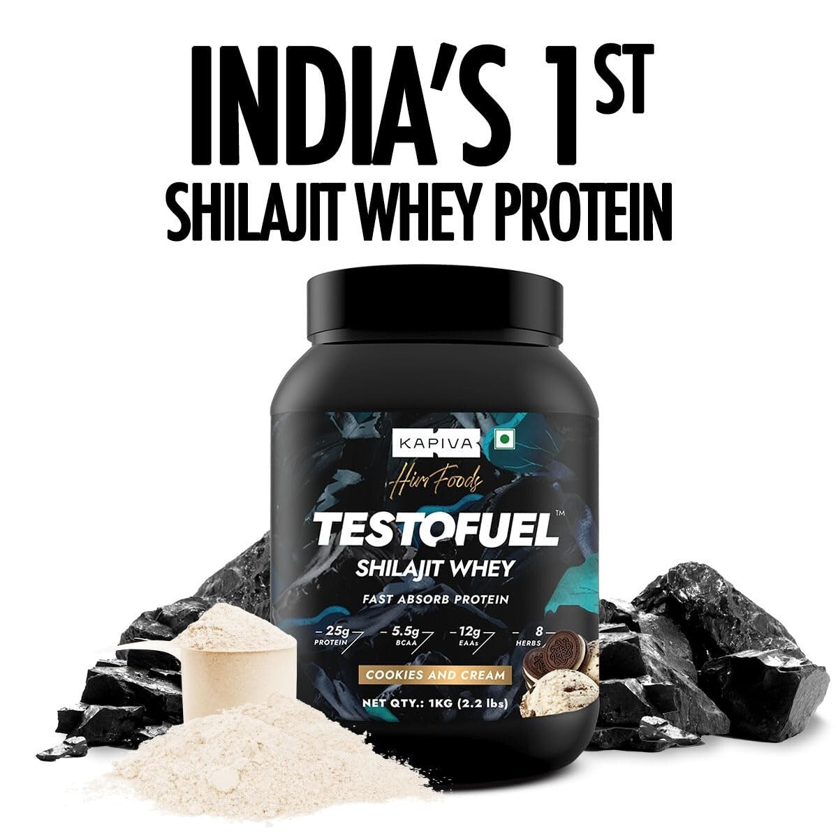 Kapiva Him Foods Testofuel Shilajit Whey Protein -1kg Cookies and Cream