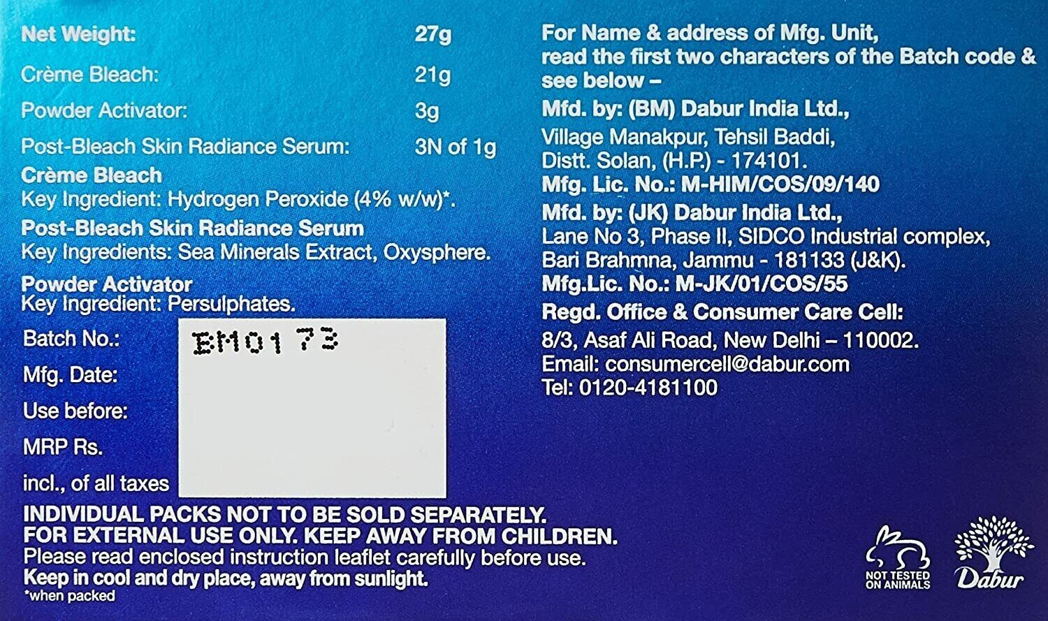 Oxy Life Bleach Oxygen Power With Skin Radiance Serum, 27g (pack of 4)  