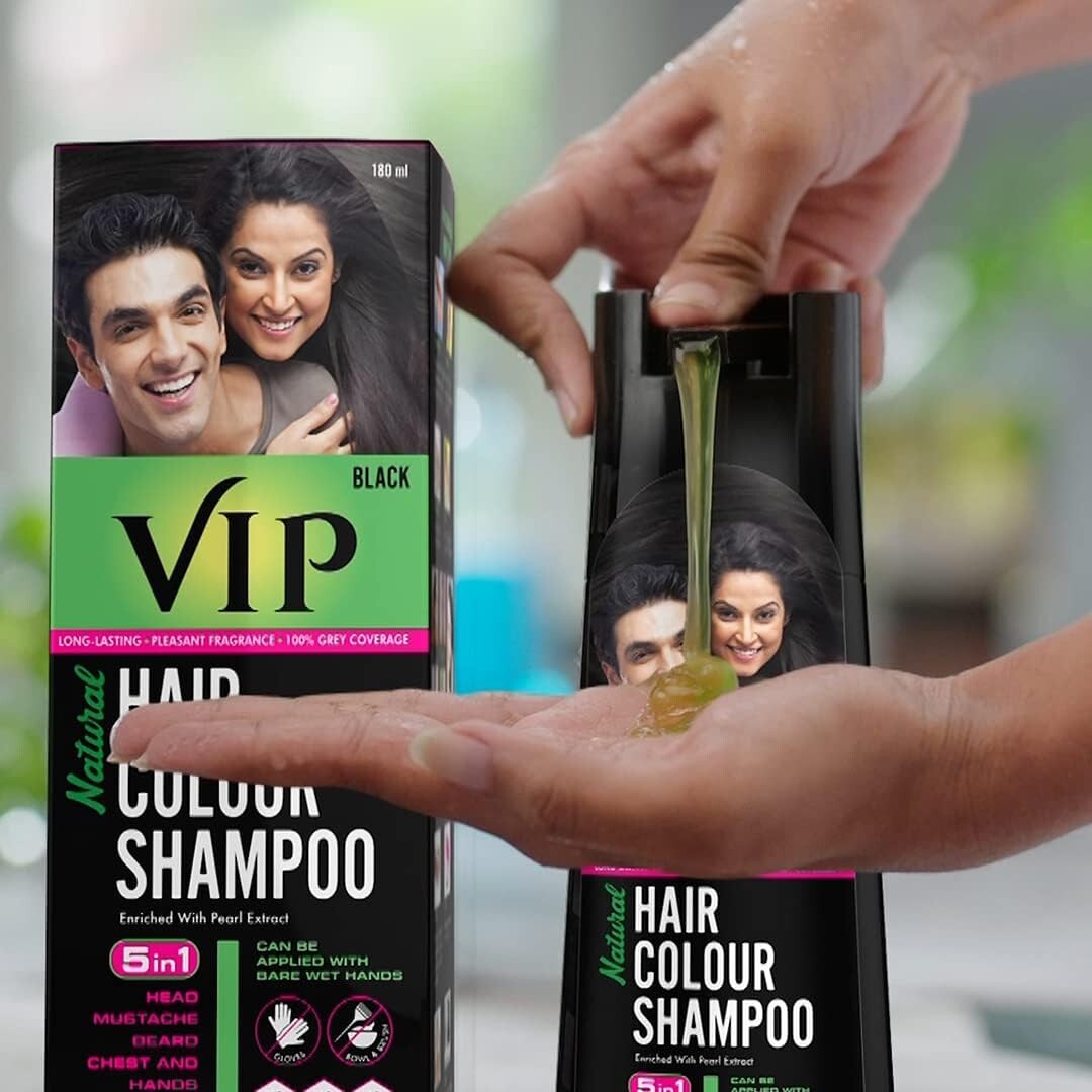 VIP Hair Black Colour Shampoo 2 pack of 180ml each combo pack  Free Shipping