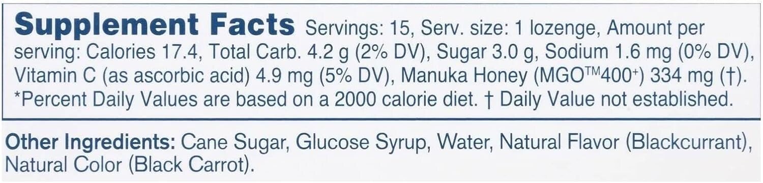 Manuka Health Manuka Lozenge Black curran MGO400 15s  Free Shipping