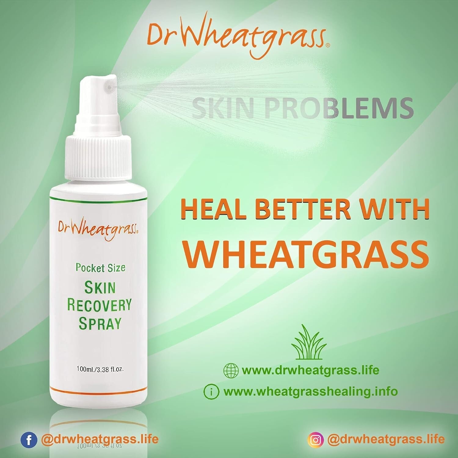 Dr Wheatgrass Skin Recovery Spray - 175ml  Free Shipping