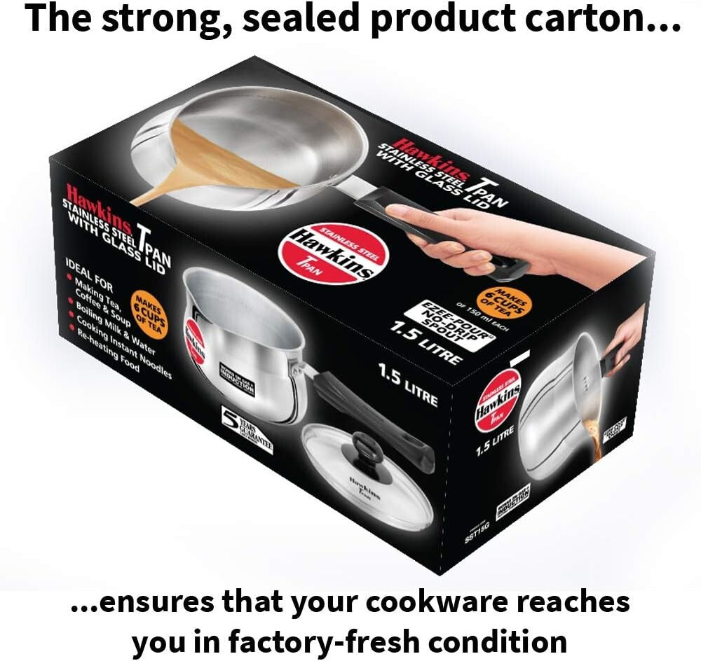 Hawkins Futura Steel Tea Pan with Glass Lid, 1.5 Litre Capactiy  Free Shipping