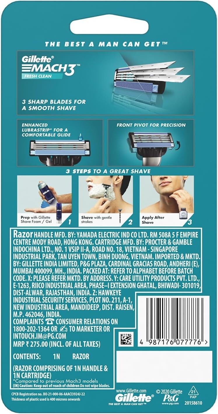 Gillette Mach3 New Blade Razor - 1 Count  Free Shipping