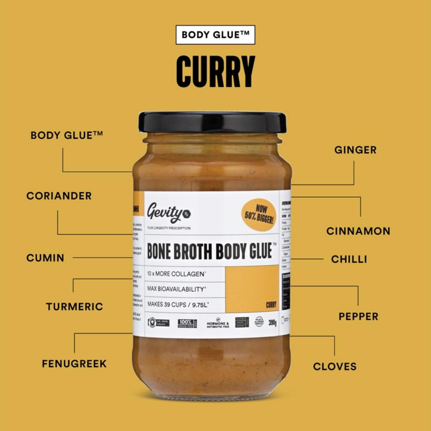 Gevity Rx Bone Broth Body Glue Curry 390g  Free Shipping